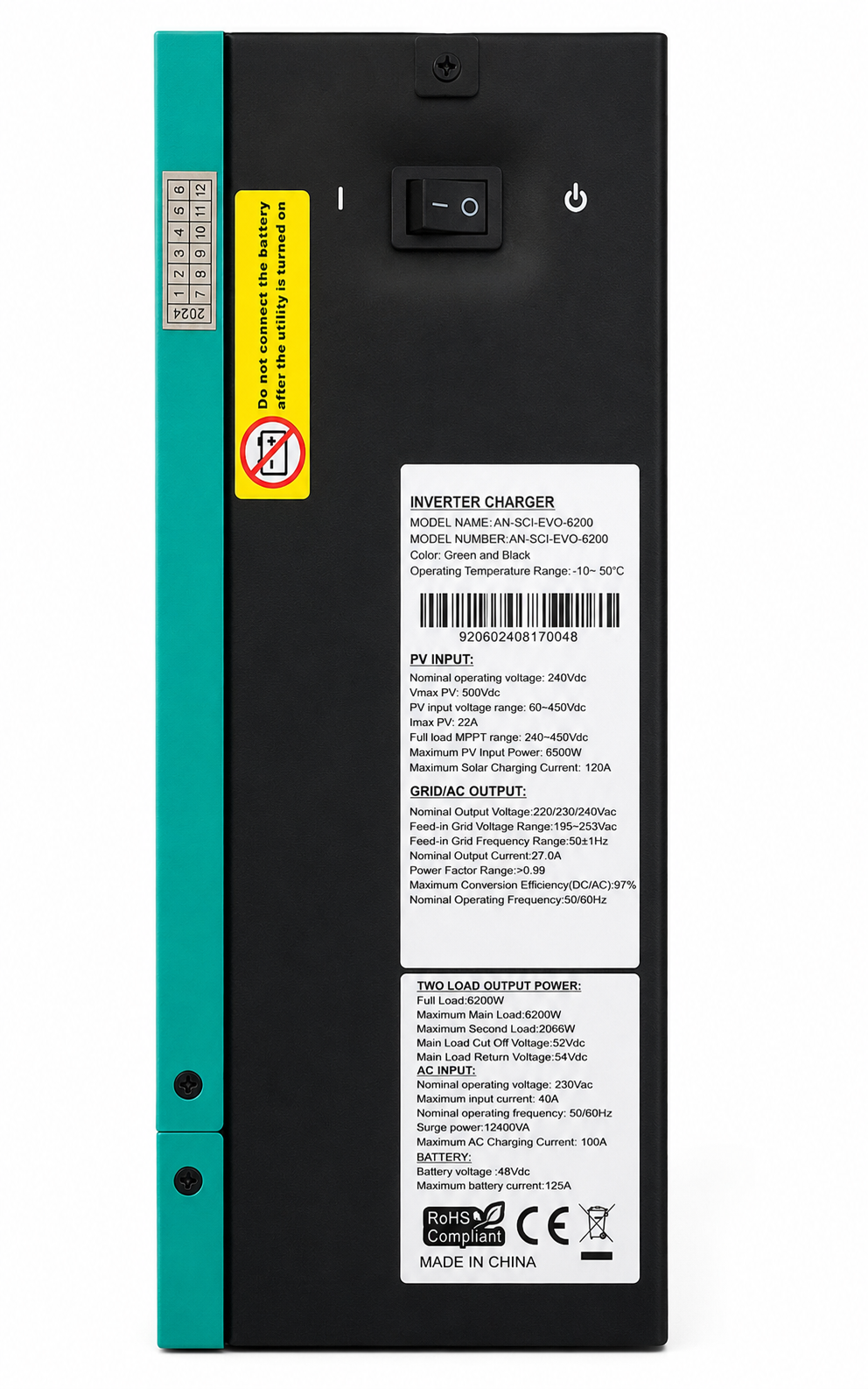 MPTT HYBRID Controller-Inverter (SCI-EVO-6200) - 48V / 6.2KW — 2